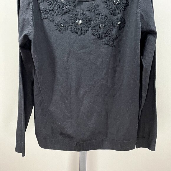 NEW Liz Claiborne Sweater Womens Large black silk knit floral pull over - Picture 3 of 11